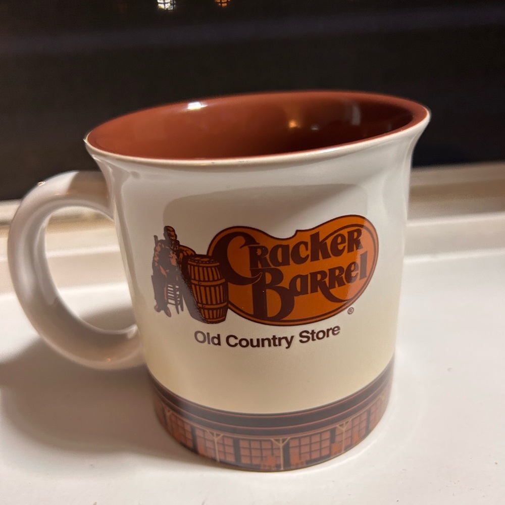 Cracker Barrel Cream Mug with Brown Interior and Logo Never Used